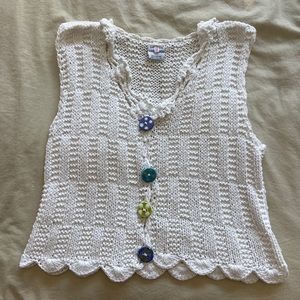 VINTAGE hand knit vest with funky buttons, 100% cotton, great condition